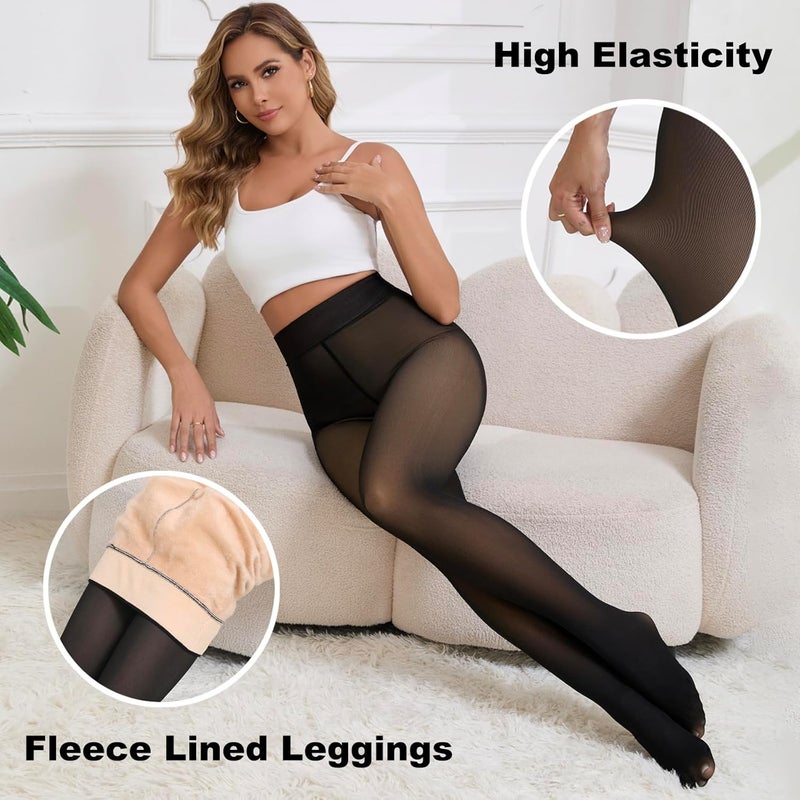 Apriddeo 2025 One-Seam Fleece Lined Tights More Warmth Fake Translucent Pantyhose High Waist Thermal Legging Women - Image 3